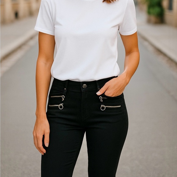 Paige Edgemont Double Zipper Mid-Rise Skinny Jeans, Black, Size 26 - Picture 2 of 12